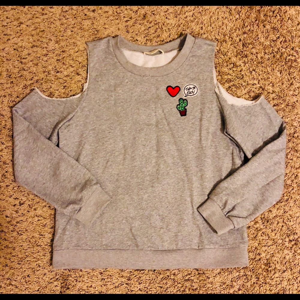 Cold Shoulder Gray Take It Easy Sweatshirt Medium